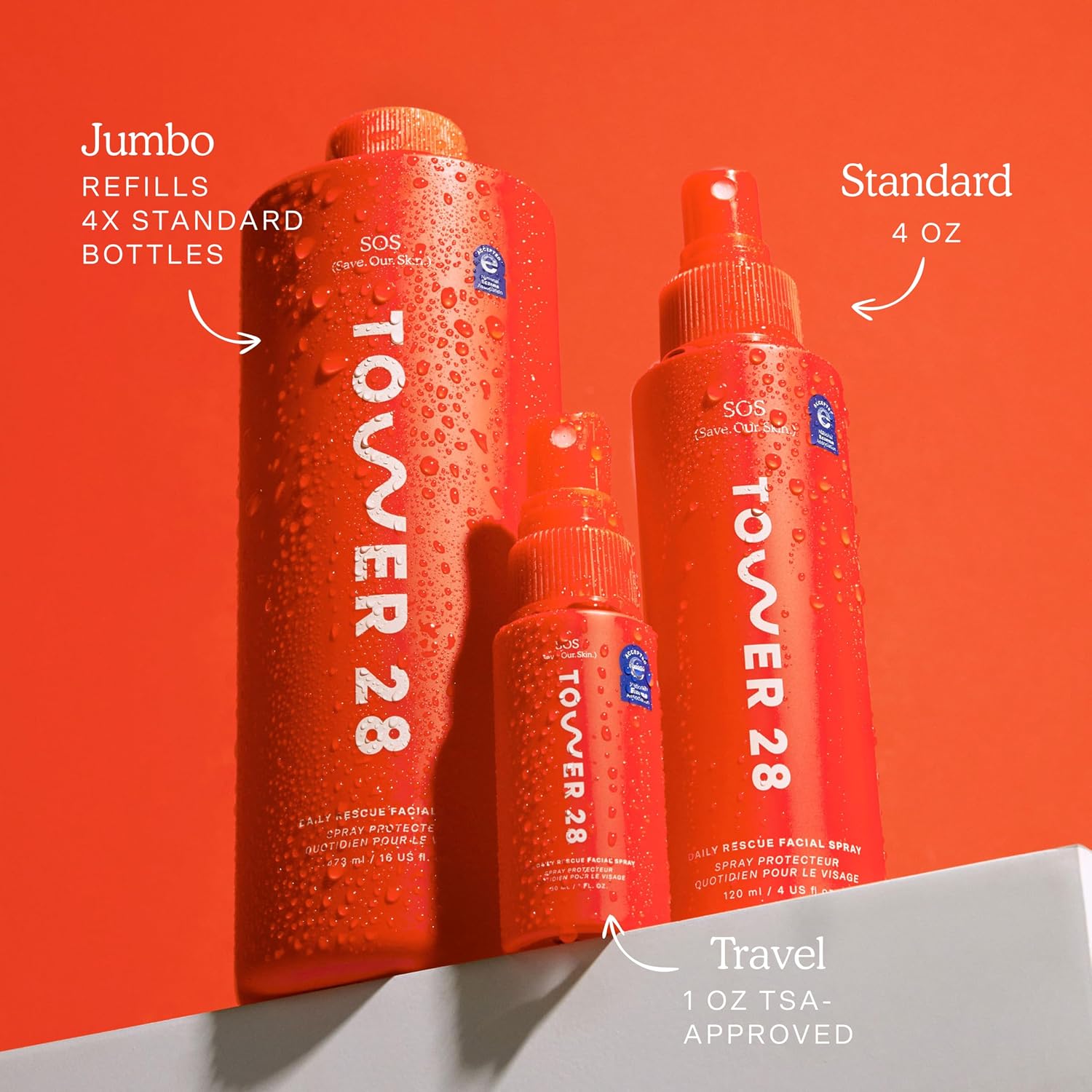 Tower 28 Jumbo SOS Hypochlorous Acid Spray, Everyday Skin Care Mist (16 oz)