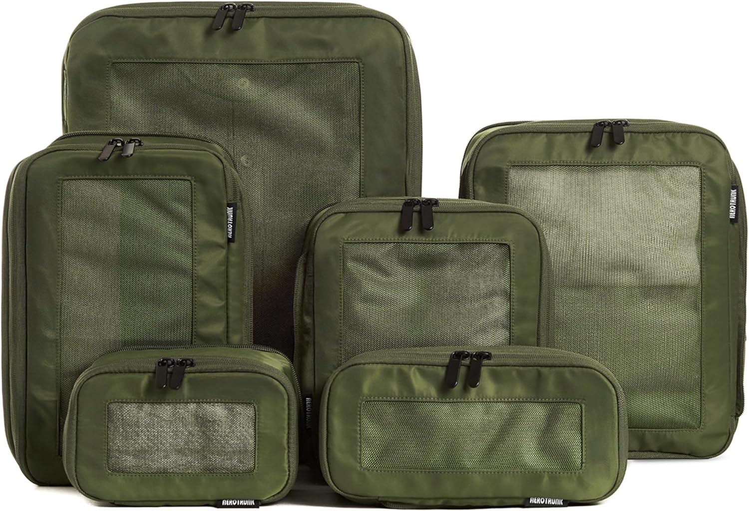 Aerotrunk Compression Packing Cubes for Travel - Luggage Organizer Bags - Double Zipper Packing Cubes for Suitcases (6-Pack Olive)