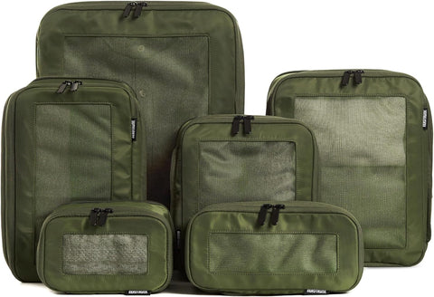 Aerotrunk Compression Packing Cubes for Travel - Luggage Organizer Bags - Double Zipper Packing Cubes for Suitcases (6-Pack Olive)