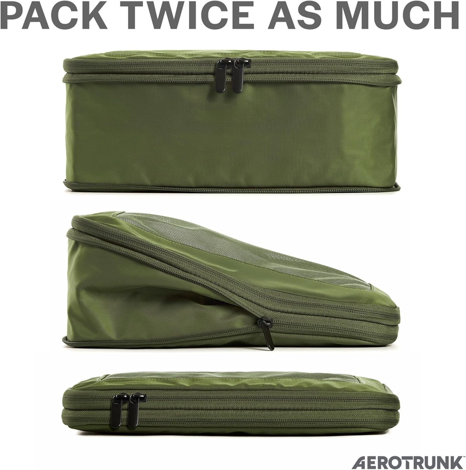 Aerotrunk Compression Packing Cubes for Travel - Luggage Organizer Bags - Double Zipper Packing Cubes for Suitcases (6-Pack Olive)
