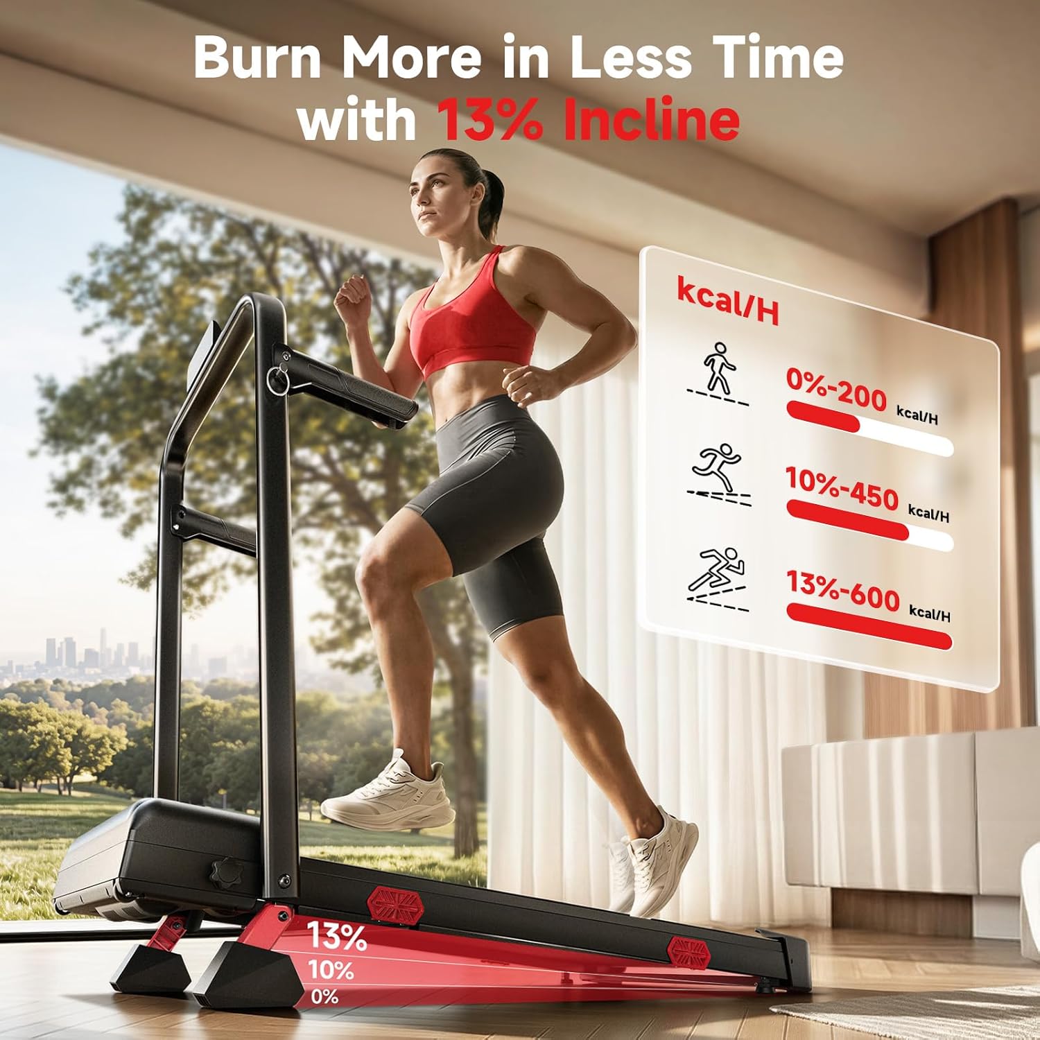 RHYTHM FUN 13% Incline Walking Pad Treadmill with Handles, 6.2MPH, Foldable | 3.9" Folded Height Space-saving, Easy Setup, 8.5"Side Handle Bar, 0.6–6.2 mph, APP, Quiet, For Home Office Use