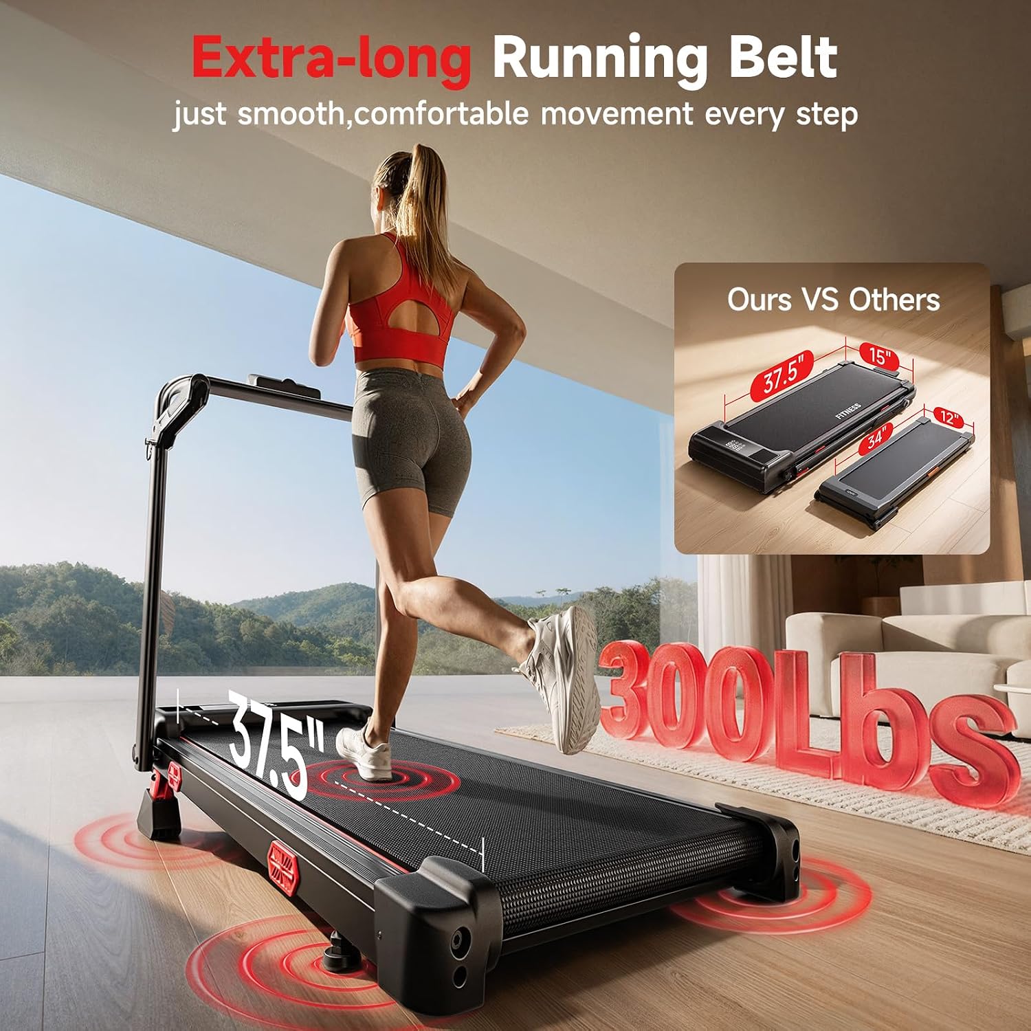 RHYTHM FUN 13% Incline Walking Pad Treadmill with Handles, 6.2MPH, Foldable | 3.9" Folded Height Space-saving, Easy Setup, 8.5"Side Handle Bar, 0.6–6.2 mph, APP, Quiet, For Home Office Use