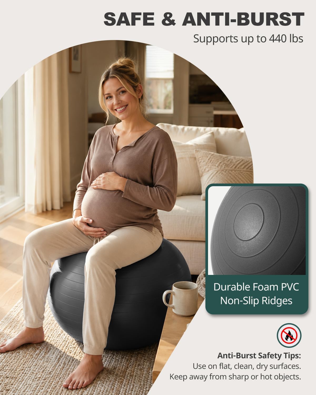 Trideer Extra Thick Yoga Ball Exercise Ball 5 Sizes Ball Chair Heavy Duty Swiss Ball for Balance Stability Pregnancy Physical Therapy Quick Pump Included (Black XXL (78-85cm))