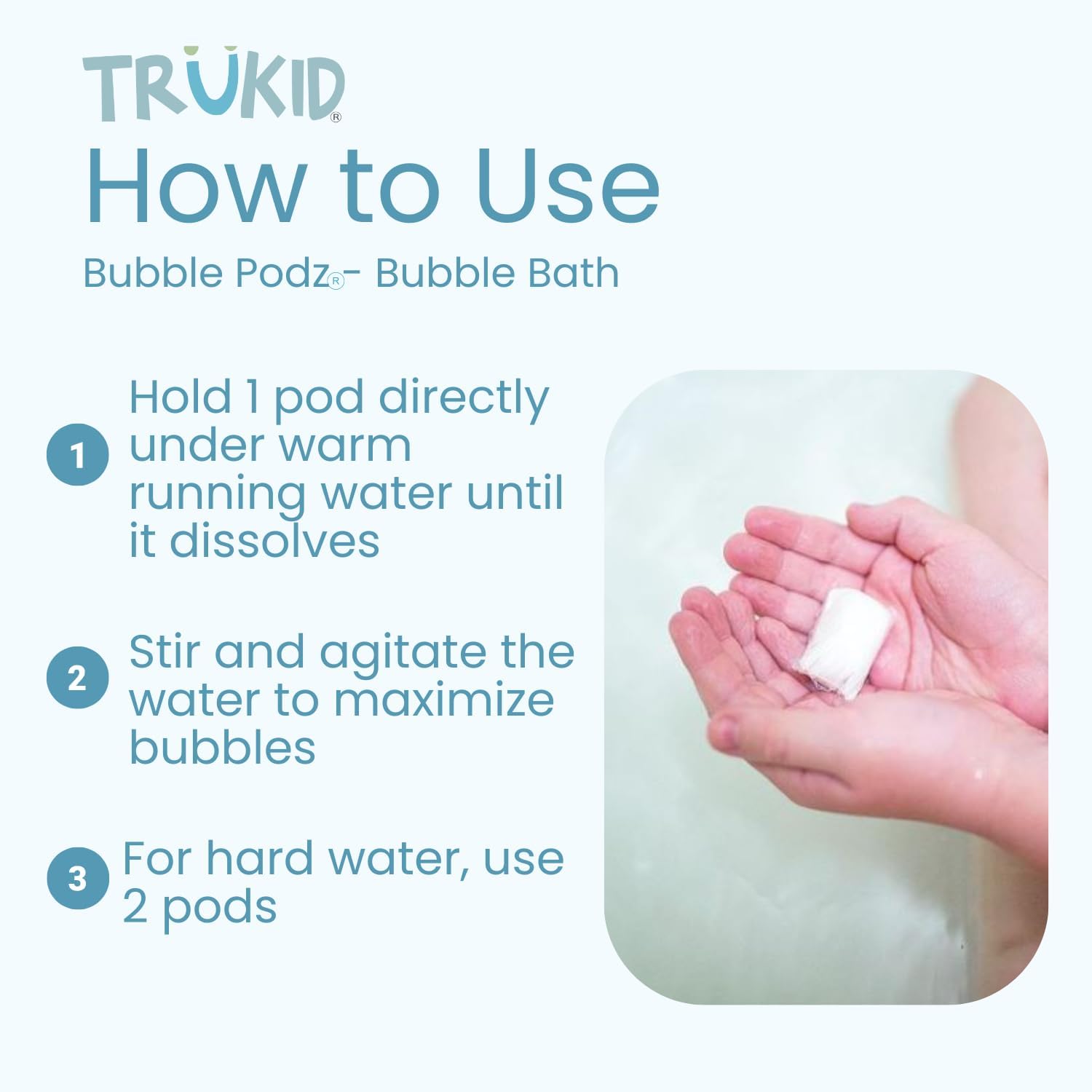 TruKid Bubble Podz Bubble Bath for Kids Toddlers & Babies NEA-Accepted for Eczema Gentle Refreshing Colloidal Oatmeal Bath Bomb for Sensitive Skin pH Balanced Tear Free Unscented (60 Podz)