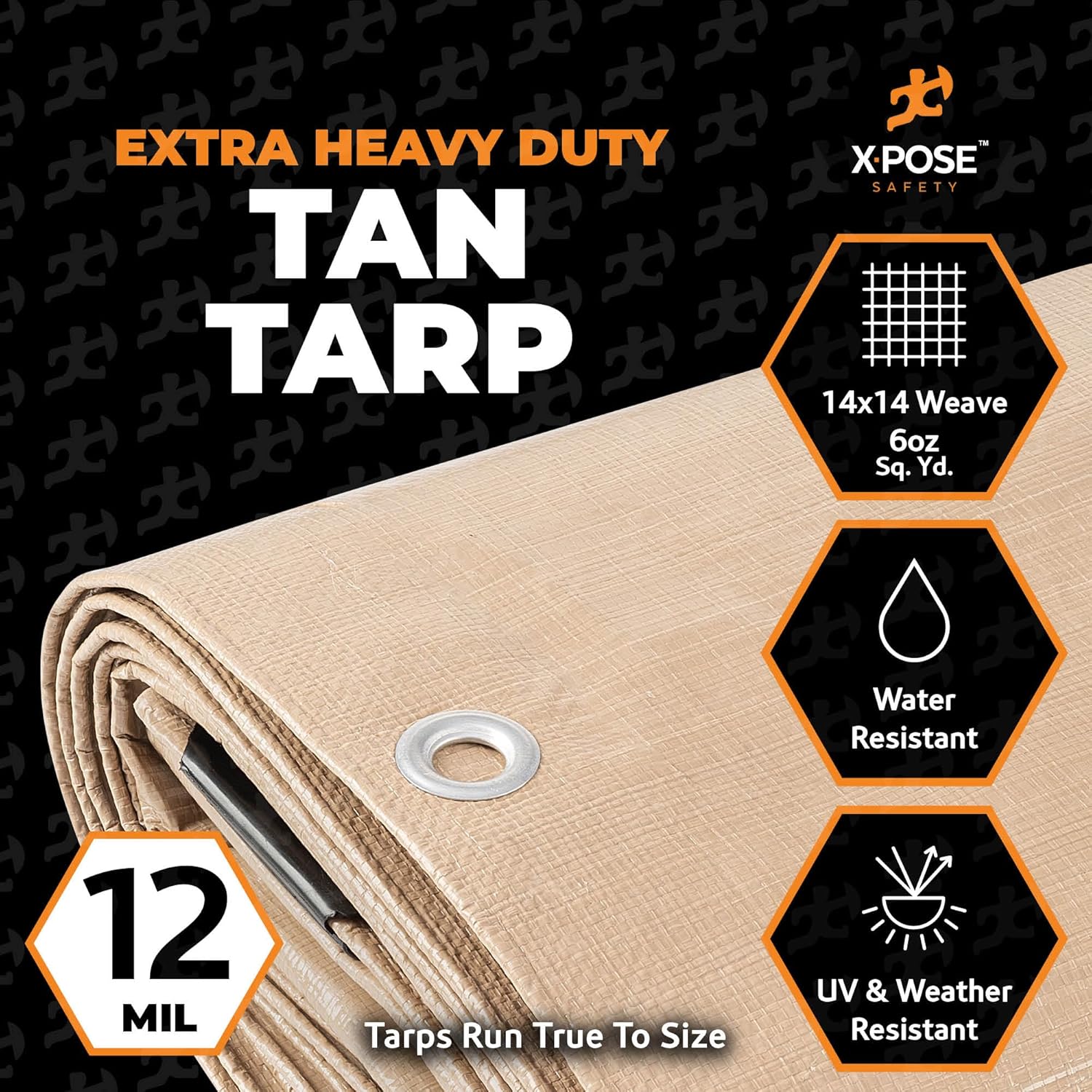 Heavy Duty Tan Poly Tarp 40' X 60' - Multipurpose Protective Cover - Durable Waterproof Weather Proof Rip and Tear Resistant - Extra Thick 12 Mil Polyethylene - by Xpose Safety