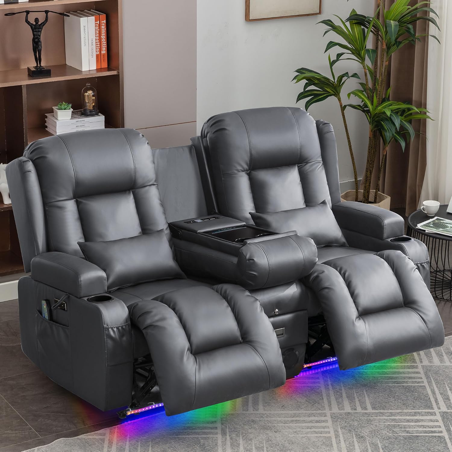 URRED Power Loveseat Recliner Sofa with Massage and Heat