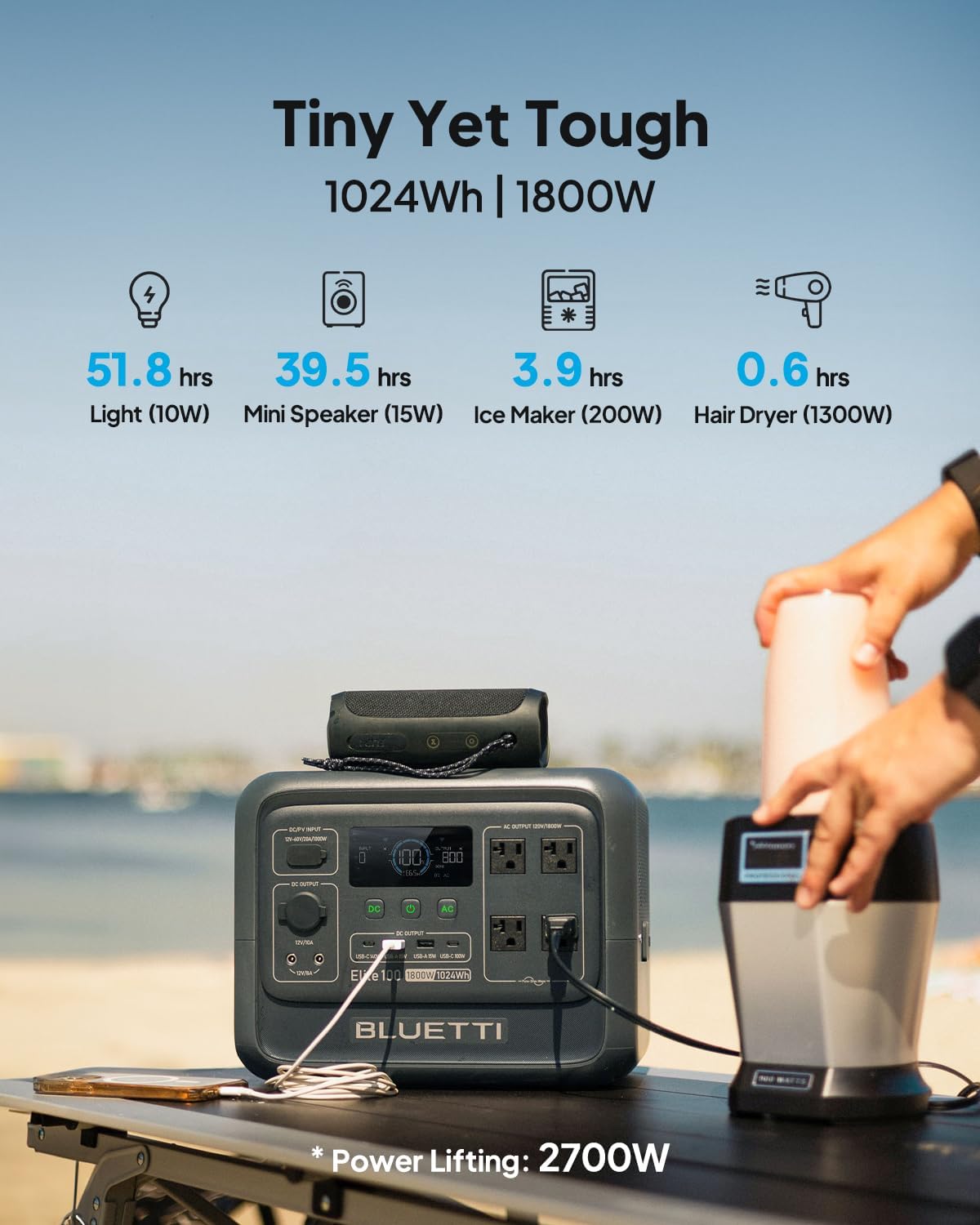 BLUETTI Elite 100 V2 Solar Generator with 100W Solar Panel (Ships Separately) 1024Wh Portable Power Station w/ 4 1800W AC Outlets 35% Smaller Ideal for Camping Emergencies Backup Power