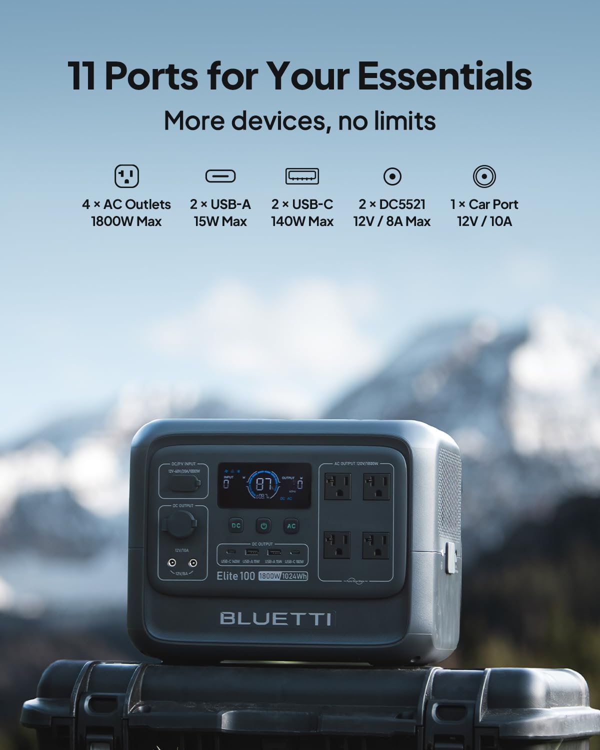 BLUETTI Elite 100 V2 Solar Generator with 100W Solar Panel (Ships Separately) 1024Wh Portable Power Station w/ 4 1800W AC Outlets 35% Smaller Ideal for Camping Emergencies Backup Power