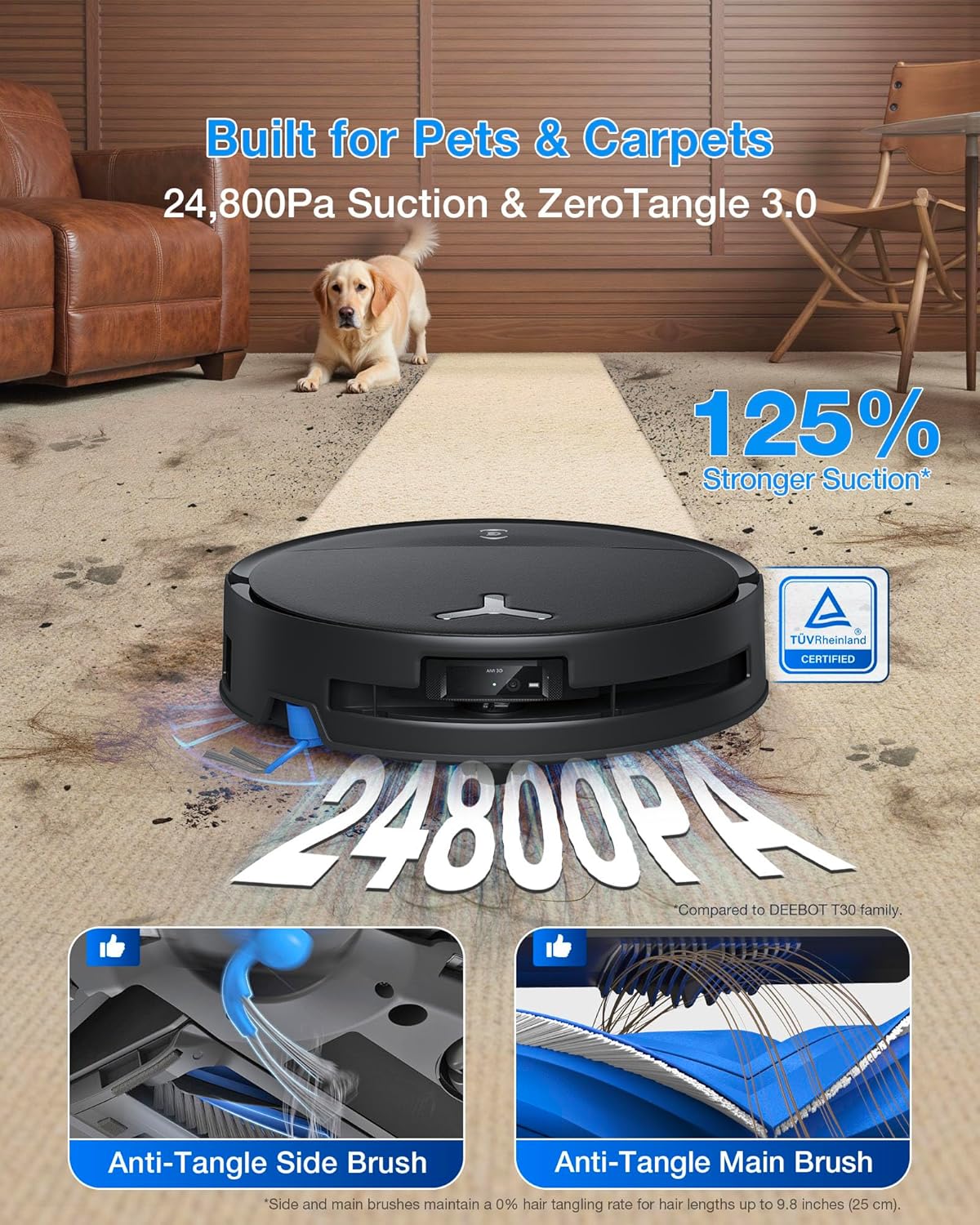ECOVACS DEEBOT T80S Omni Robot Vacuum and Mop, 24800Pa Suction, 2026 New | TruEdge Instant Self-Cleaning OZMO Roller, Triple Lift Carpet Care, ZeroTangle, Hands-Free Station, AI Obstacle Avoidance