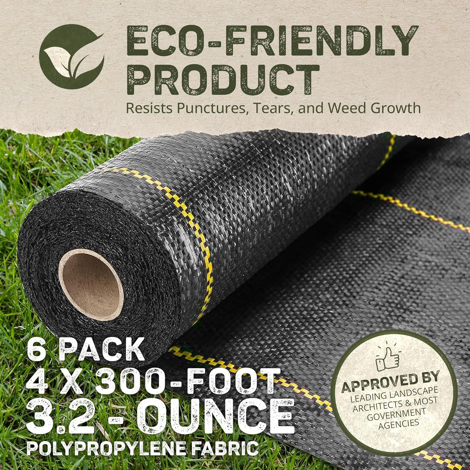 Dewitt 6-Pack Sunbelt Weed Barrier Fabric 3.2 oz, 4 x 300 Feet – Heavy-Duty Ground Cover Mat for Greenhouse Floors, Garden Rows, Raised Beds, Yard Gardening, and Outdoor Landscape Protection