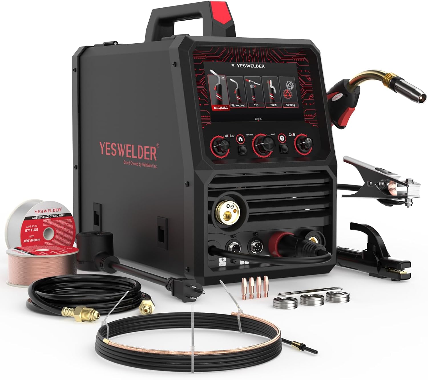 YESWELDER Multifunctional MIG Welder, Dual Pulsed 7-Inch LCD Screen 120V/240V, 6-In-1 MIG/Pulsed MIG/Flux Core/Spool Gun Compatible/Lift TIG/Stick Welding Machine DP200