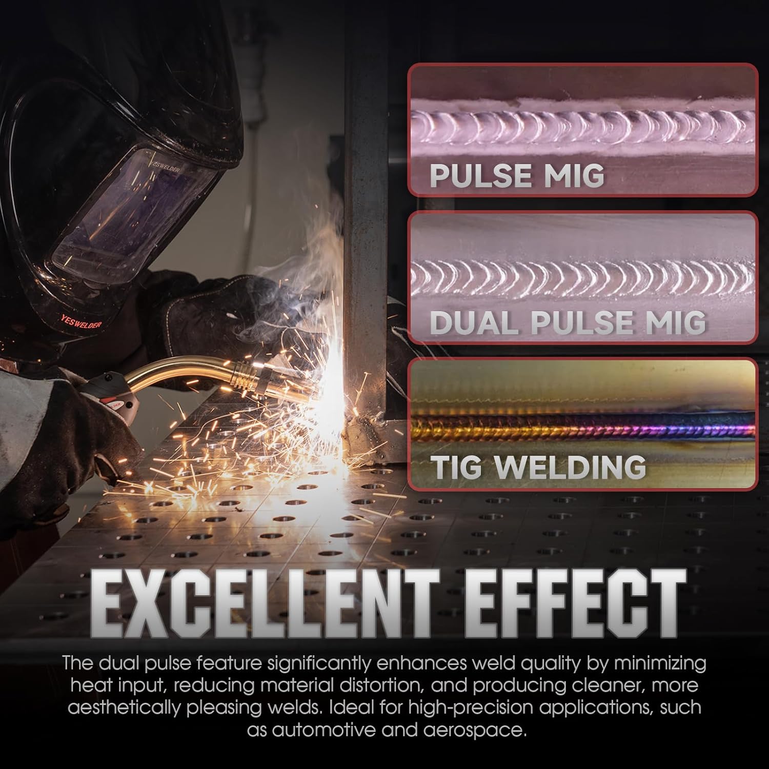 YESWELDER Multifunctional MIG Welder, Dual Pulsed 7-Inch LCD Screen 120V/240V, 6-In-1 MIG/Pulsed MIG/Flux Core/Spool Gun Compatible/Lift TIG/Stick Welding Machine DP200