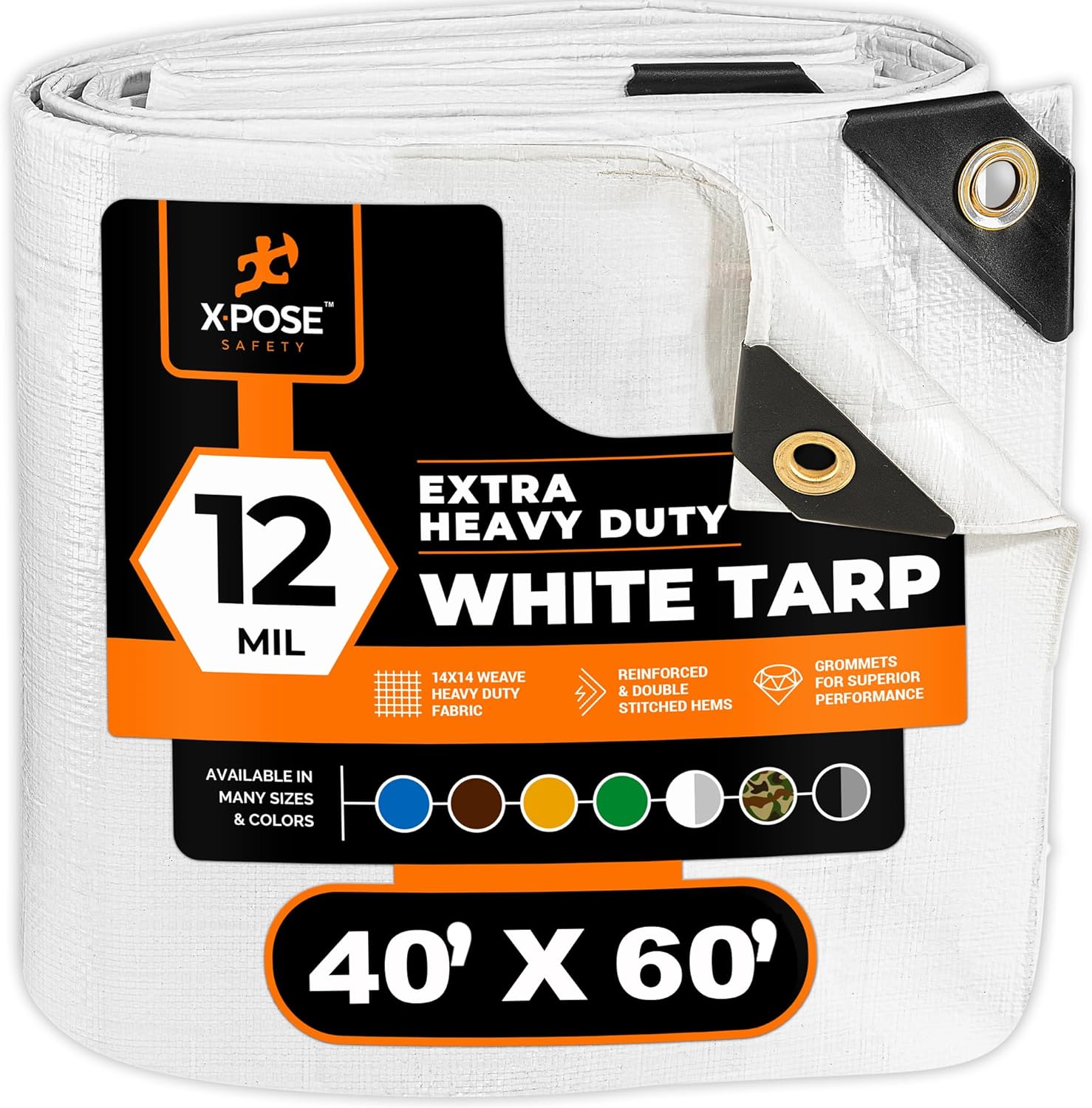 Heavy Duty White Poly Tarp 40' X 60' - Multipurpose Protective Cover - Durable Waterproof Weather Proof Rip and Tear Resistant - Extra Thick 12 Mil Polyethylene - by Xpose Safety