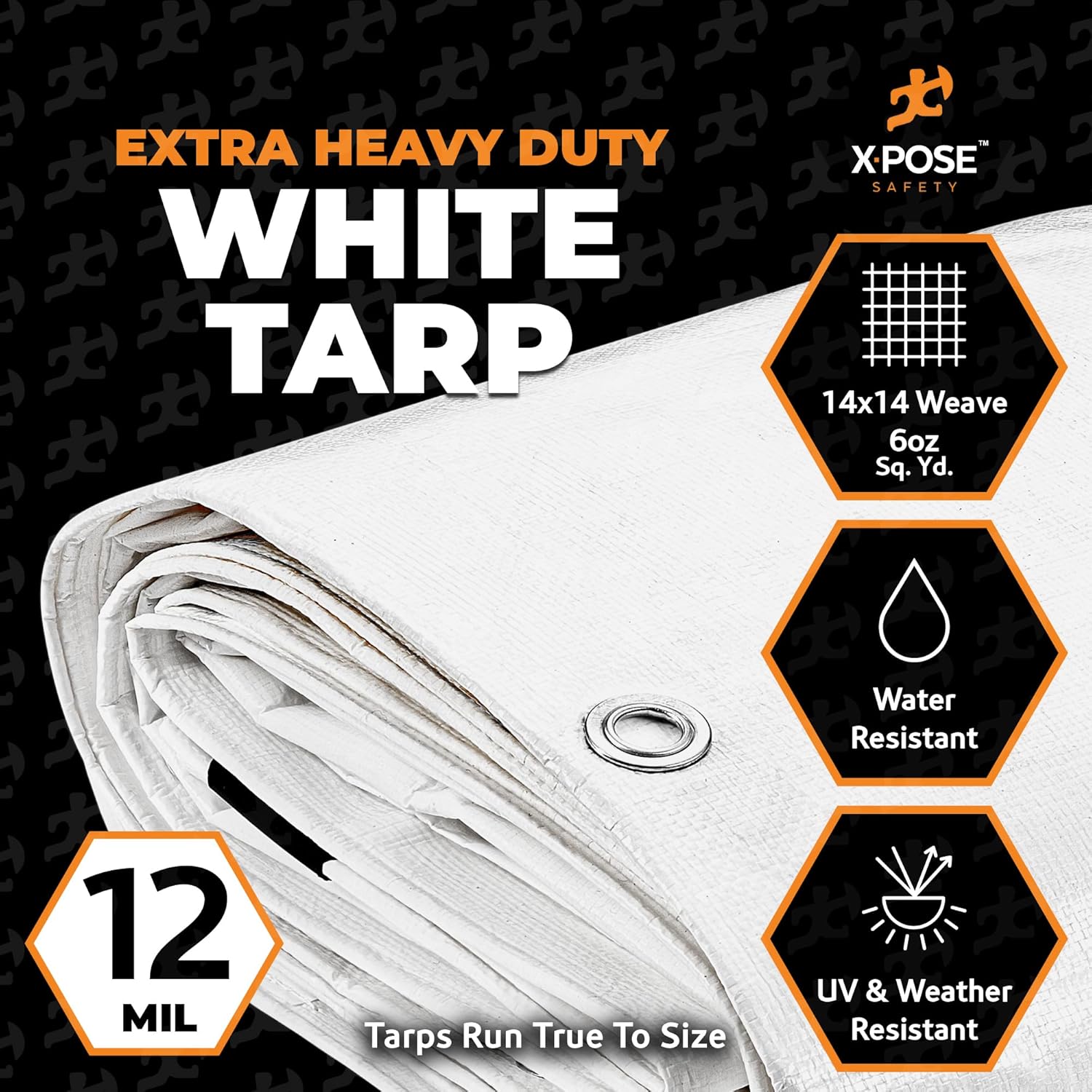 Heavy Duty White Poly Tarp 40' X 60' - Multipurpose Protective Cover - Durable Waterproof Weather Proof Rip and Tear Resistant - Extra Thick 12 Mil Polyethylene - by Xpose Safety