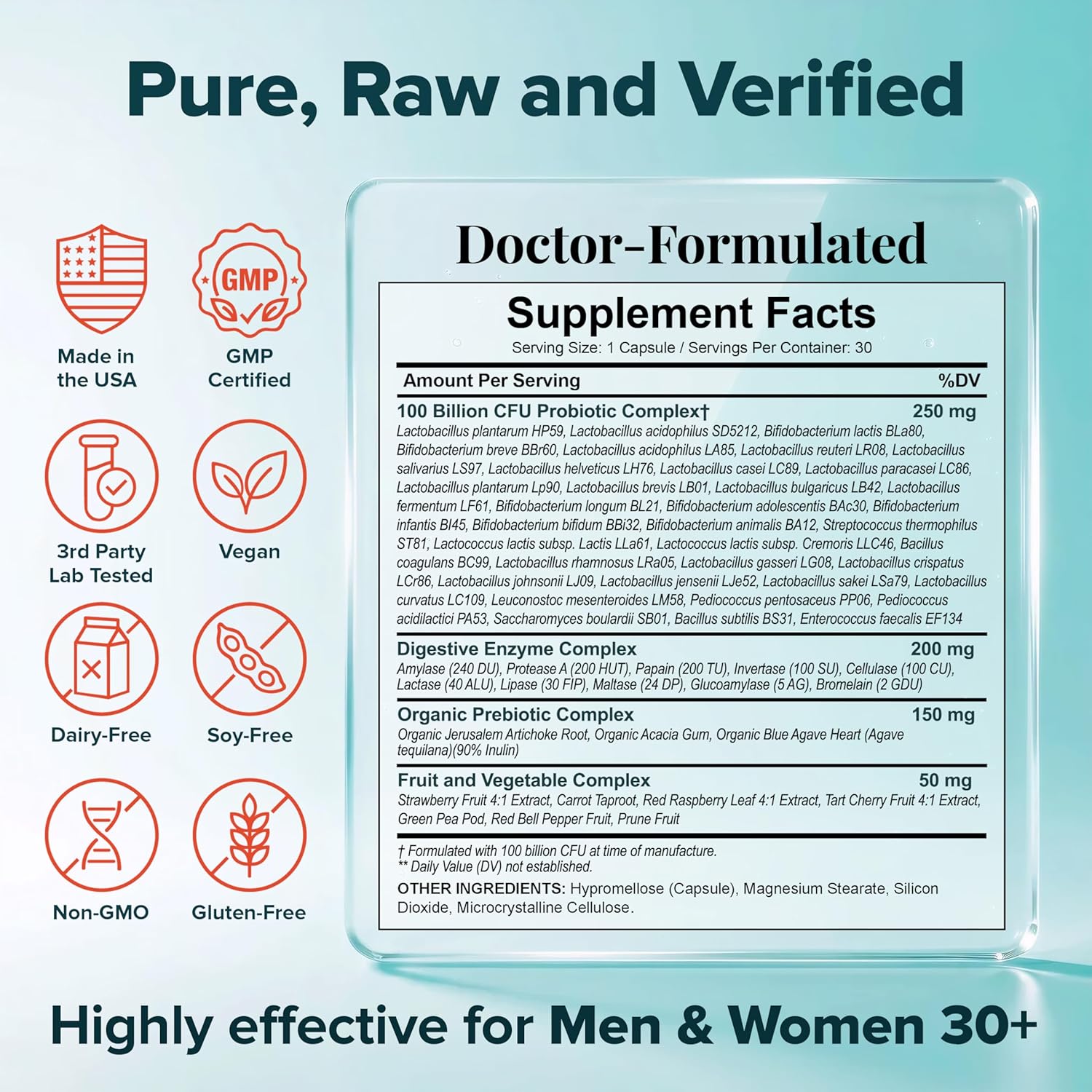 Wholesome Wellness Organic Raw Probiotics 100 Billion CFU, Dr Formulated for Women and Men, Complete Adult Supplement with Prebiotics and Digestive Enzymes; 30 Capsules, Shelf Stable