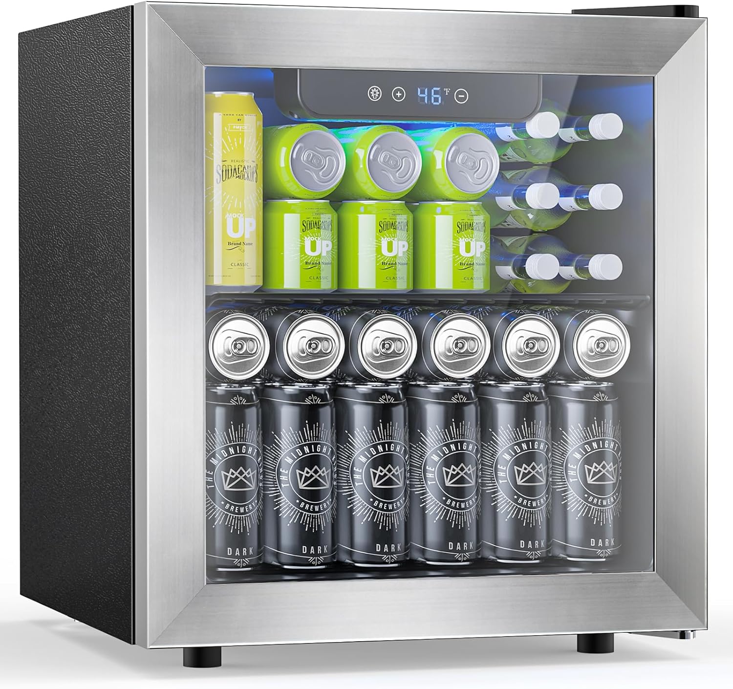 Electactic 48 Can Beverage Refrigerator 12 Bottle Wine Cooler with Stainless Steel Glass Door Digital Temperature Display Countertop Mini Fridge for Soda Wine or Beer Silver