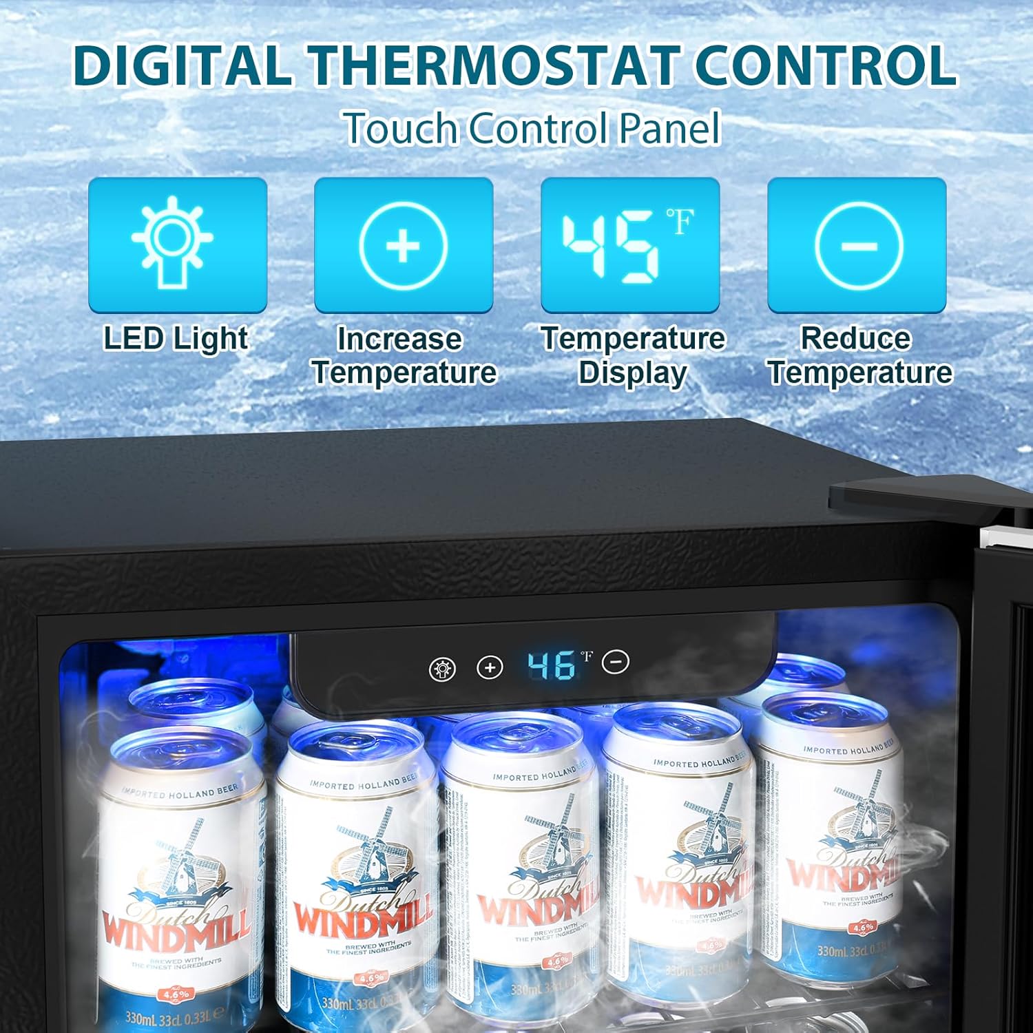 Electactic 48 Can Beverage Refrigerator 12 Bottle Wine Cooler with Stainless Steel Glass Door Digital Temperature Display Countertop Mini Fridge for Soda Wine or Beer Silver
