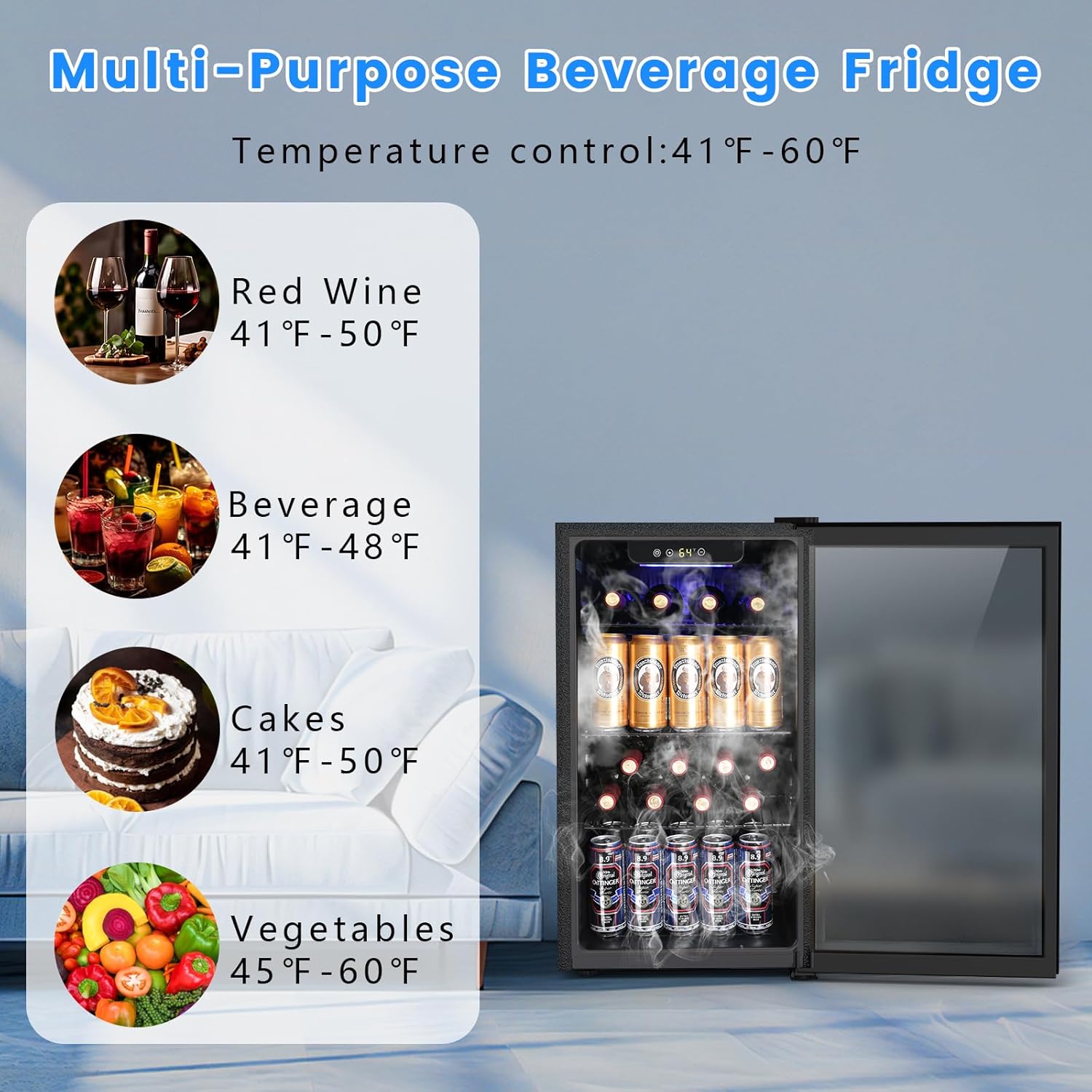 Electactic 26 Bottle Wine Cooler 130 Can Beverage Refrigerator Small Freestanding Cabinet Wine Cellar with 32‚Ñâ-61‚Ñâ Temperature Control Glass Door Black