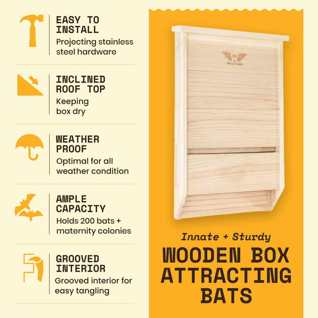 Big Bat Box- Large Bat House for Outdoors - MTBC Certified - 3 Chamber Bat Box for Outside - Artificial Bat Roost - Bat House Kit - Bat House for Hanging and Pole - WildYard
