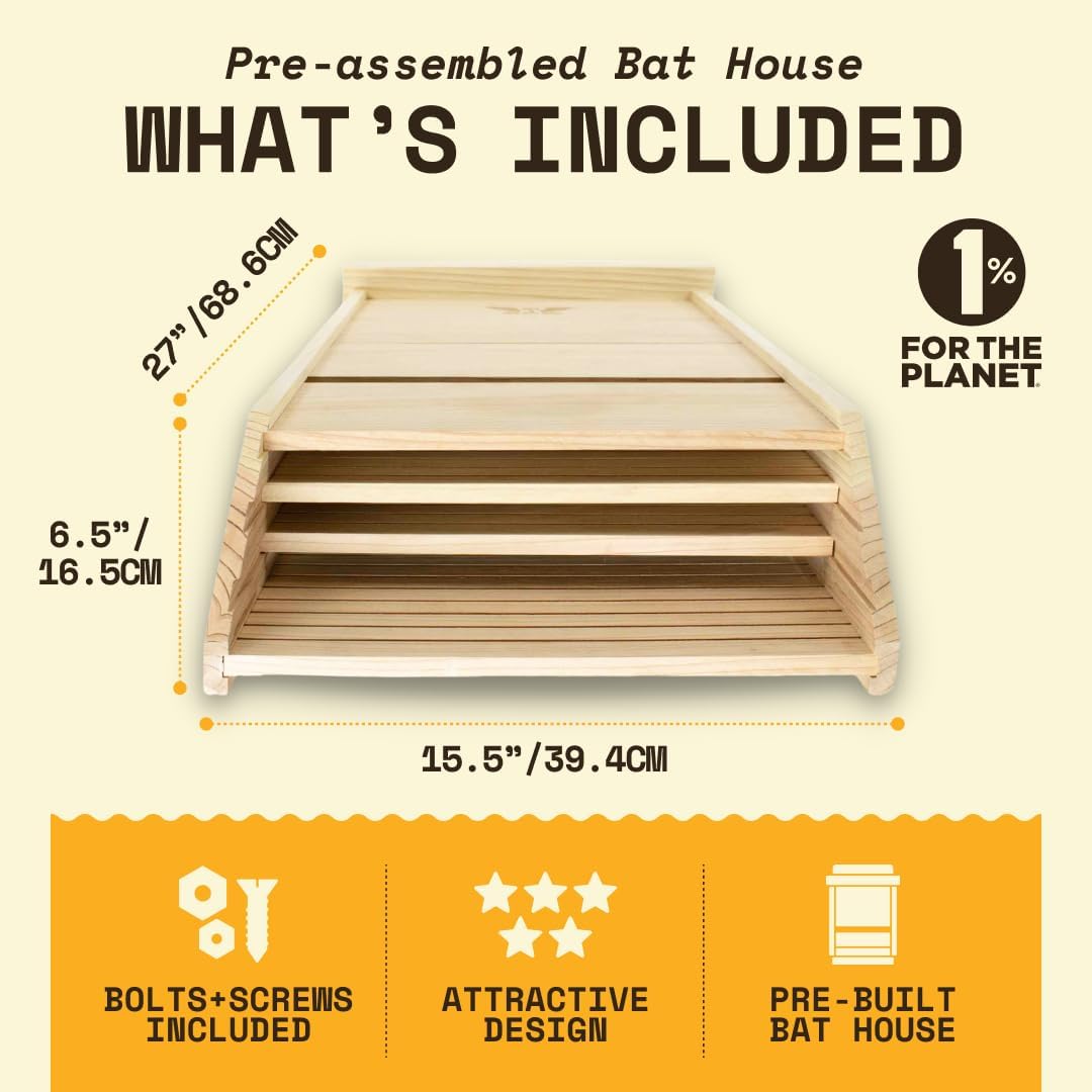 Big Bat Box- Large Bat House for Outdoors - MTBC Certified - 3 Chamber Bat Box for Outside - Artificial Bat Roost - Bat House Kit - Bat House for Hanging and Pole - WildYard
