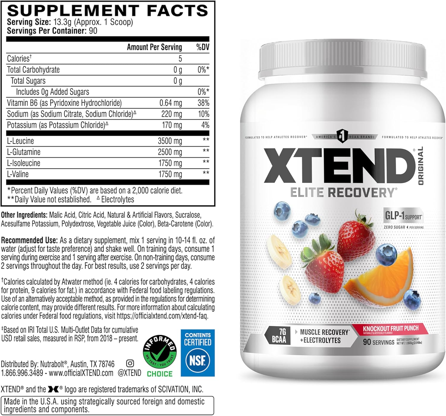 XTEND Original BCAA Powder Knockout Fruit Punch | Sugar Free Post Workout Muscle Recovery Drink with Amino Acids