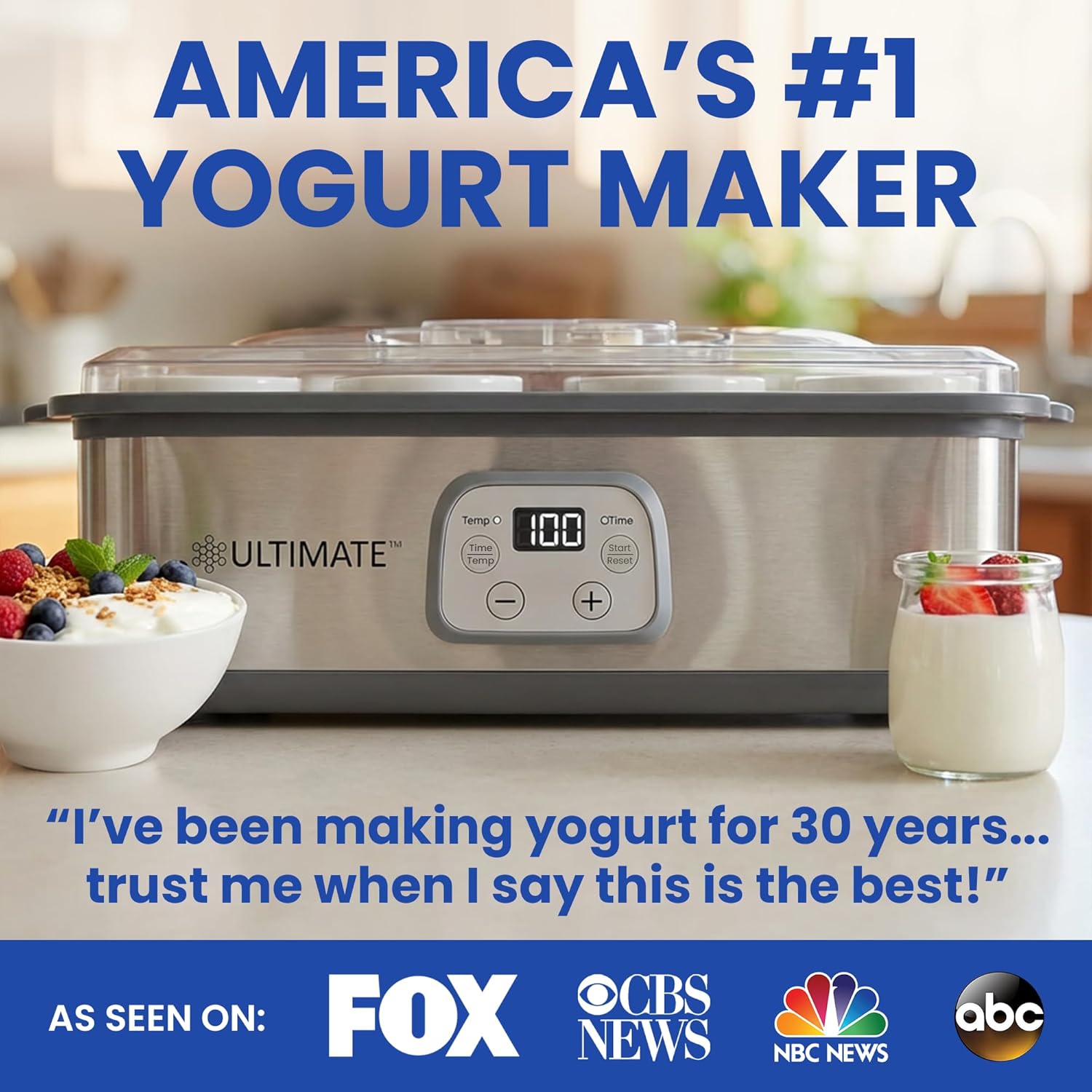 Ultimate Probiotic Yogurt Maker with Adjustable Time & Temperature Control, Make Trillions of Probiotics for Better Gut Health