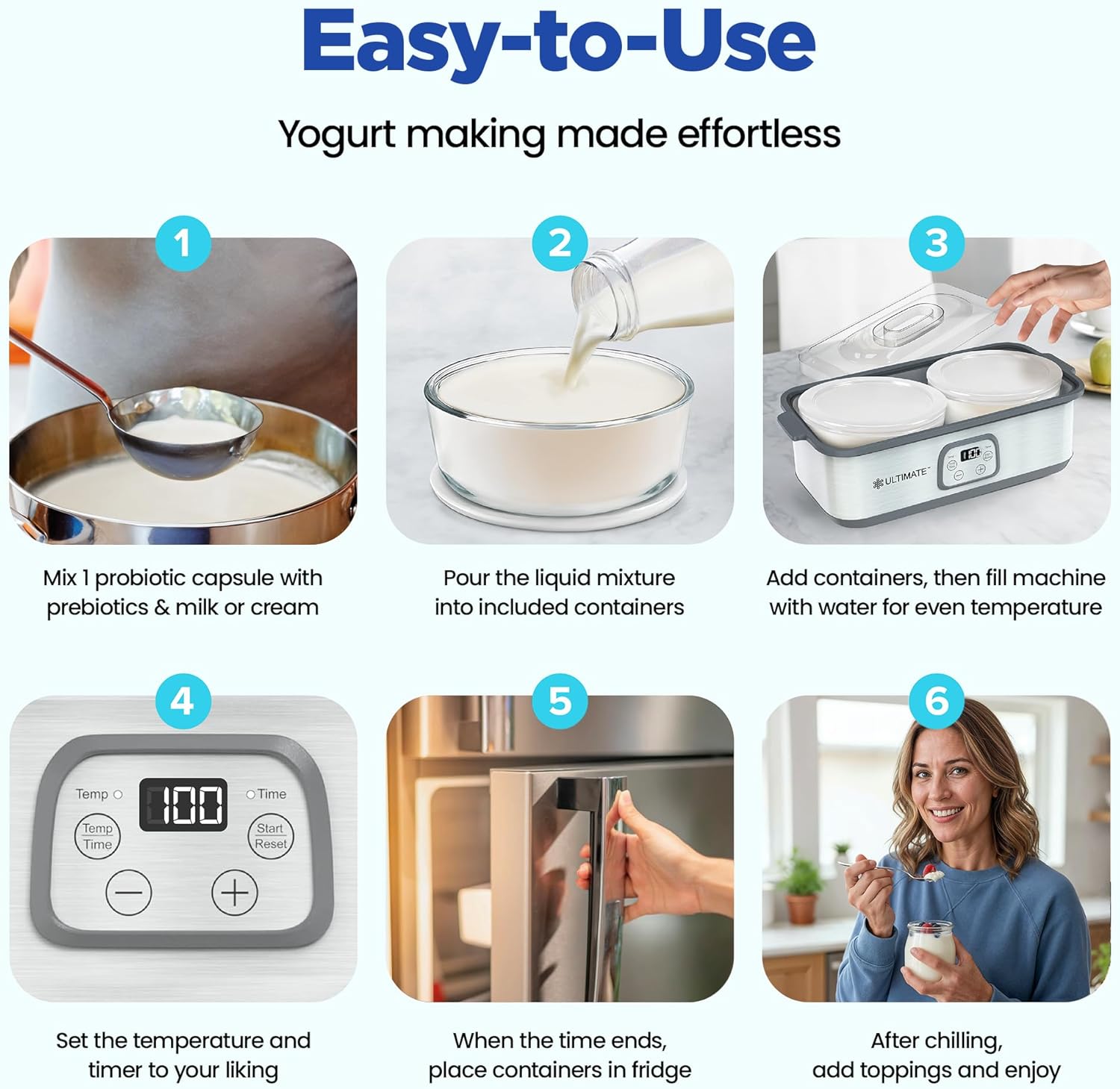 Ultimate Probiotic Yogurt Maker with Adjustable Time & Temperature Control, Make Trillions of Probiotics for Better Gut Health