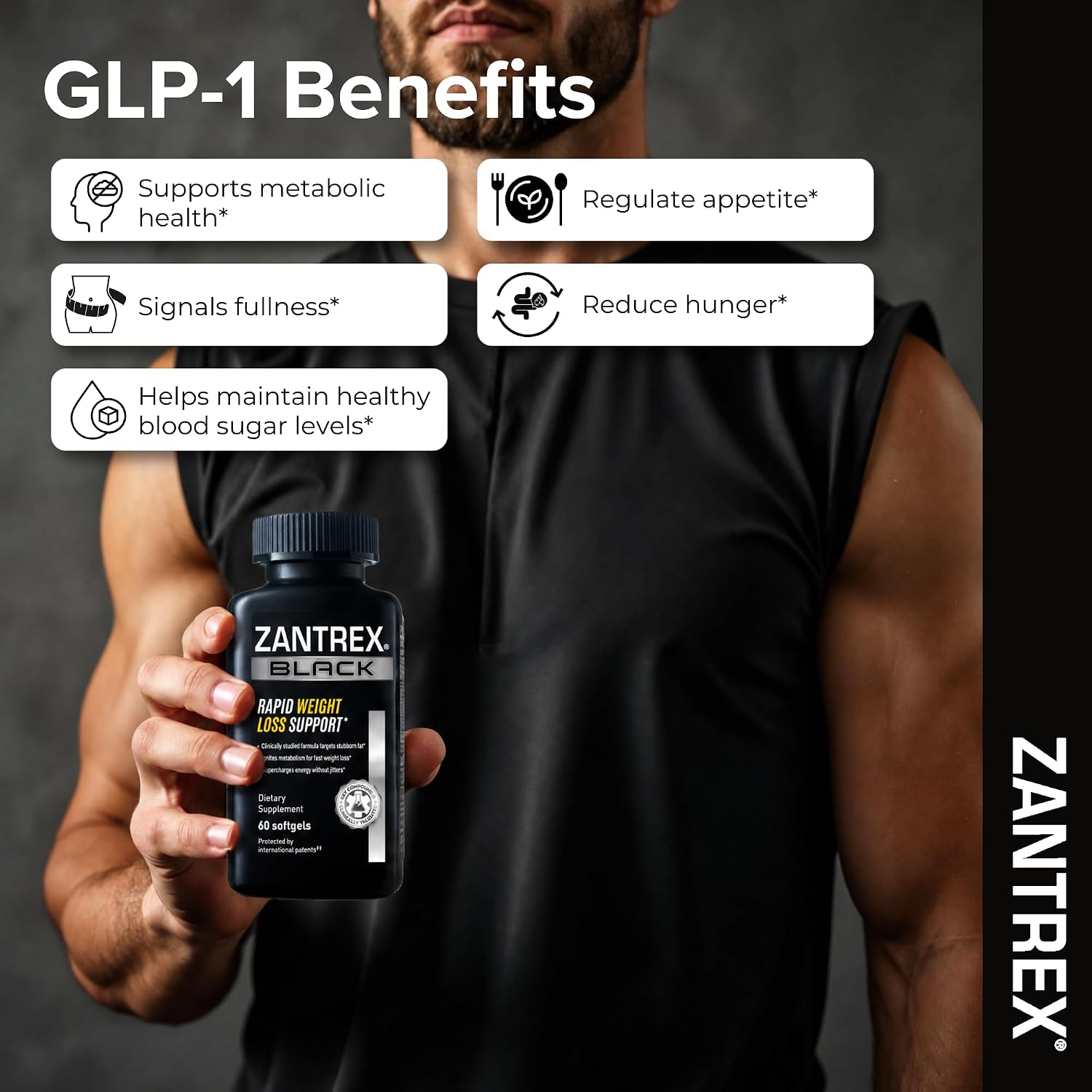 Zantrex Black – Naturally Boost GLP-1 & Metabolism Support | Thermogenic Energy, Weight Management Formula | 60 Pills