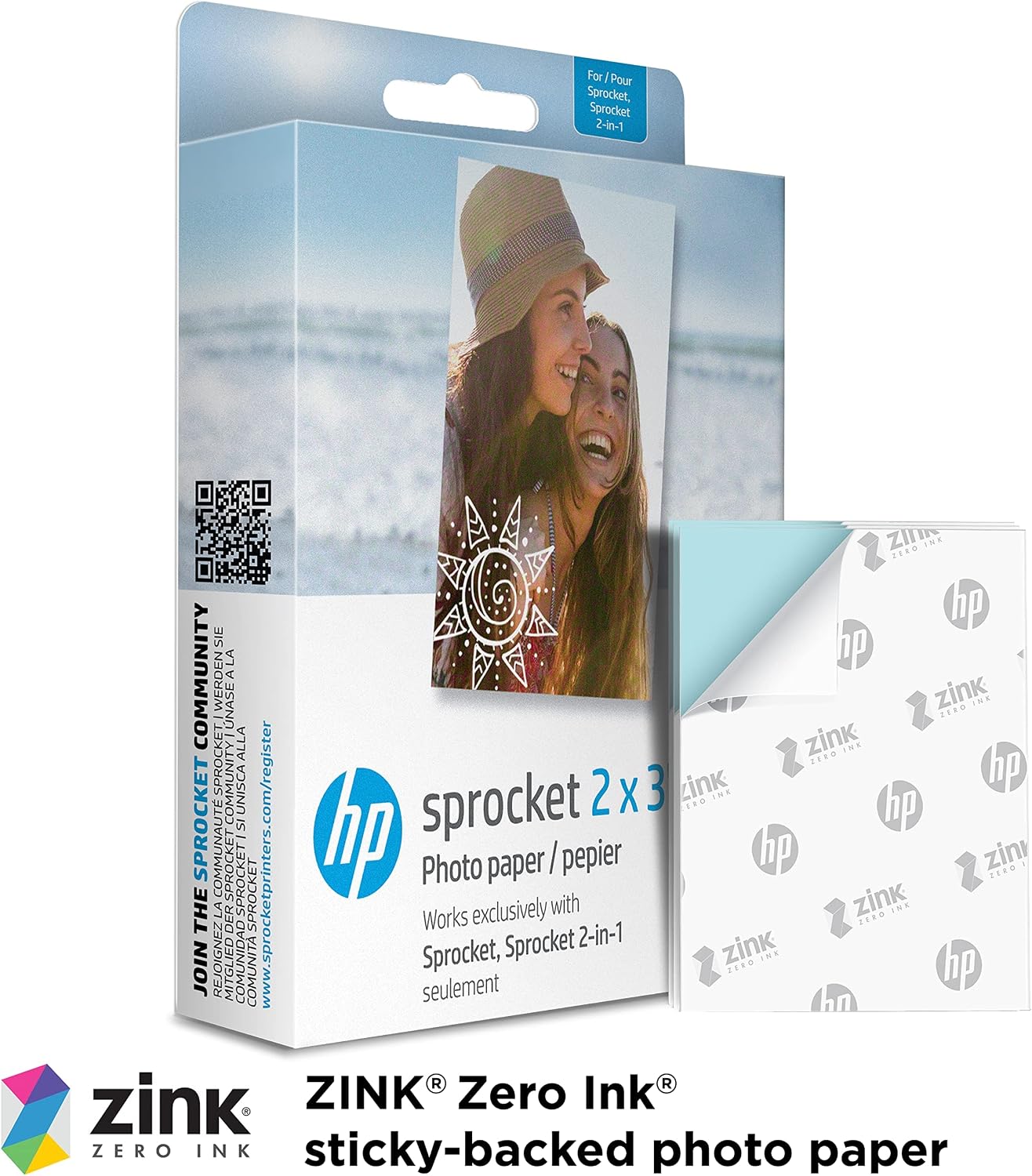 HP Sprocket 2x3" Premium Zink Sticky Back Photo Paper (100 Sheets) Compatible with HP Sprocket Photo Printers.